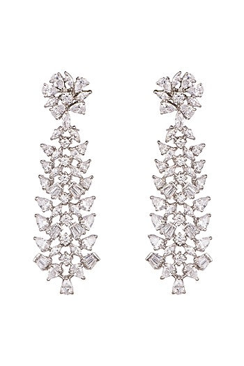 White Finish Faux Diamond Earrings
