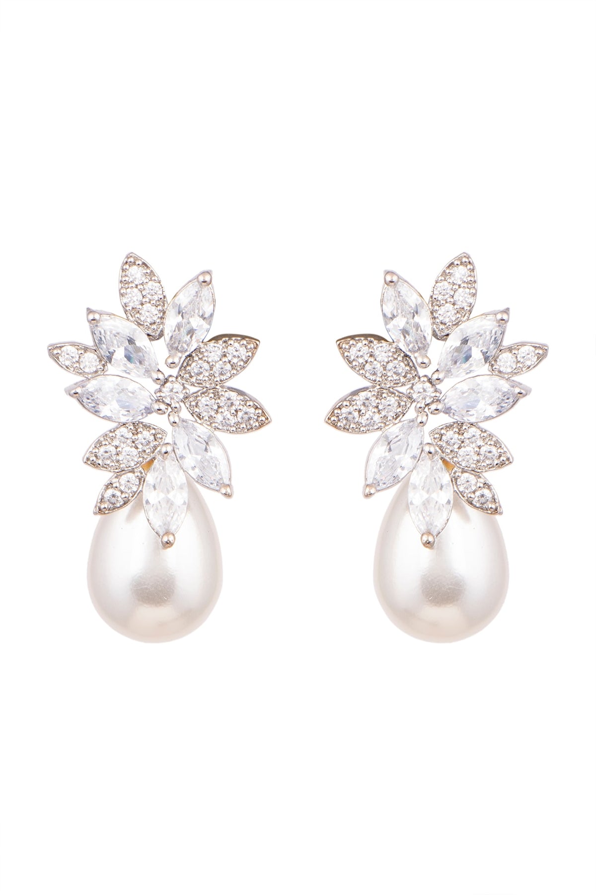 White Finish Pearl & Zircon Dangler Earrings