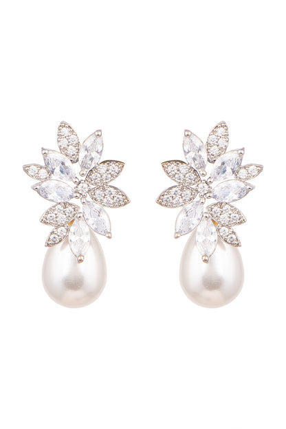White Finish Pearl & Zircon Dangler Earrings