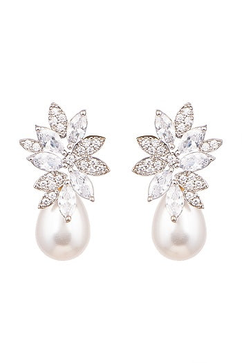 White Finish Pearl & Zircon Dangler Earrings