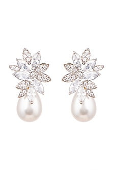 White Finish Pearl & Zircon Dangler Earrings
