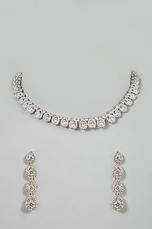White Finish Necklace Set With Diamonds