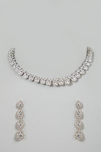 White Finish Necklace Set With Diamonds