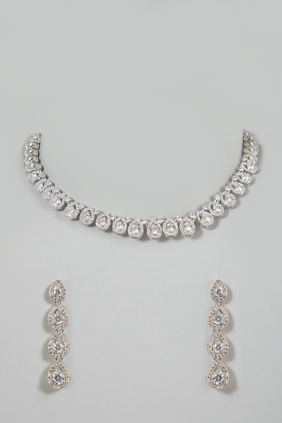 White Finish Necklace Set With Diamonds