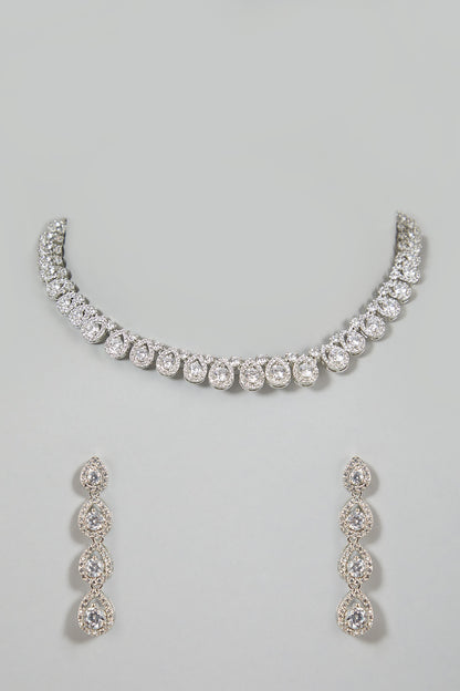 White Finish Necklace Set With Diamonds