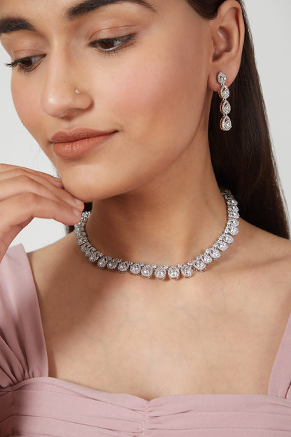 White Finish Necklace Set With Diamonds