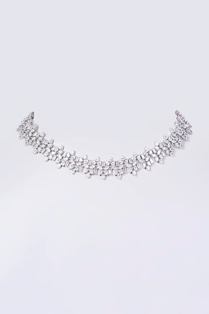 White Finish Zircon Choker Necklace Set