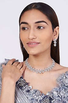 White Finish Zircon Choker Necklace Set