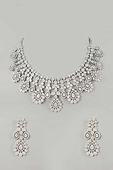 White Finish Faux Diamond Necklace Set