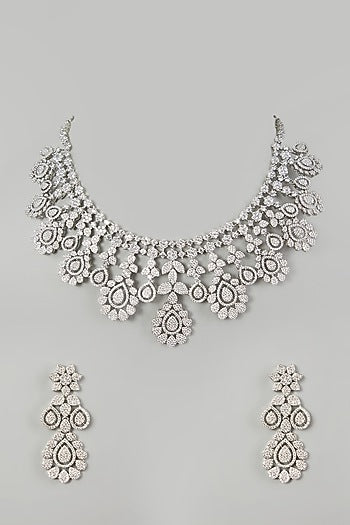 White Finish Faux Diamond Necklace Set