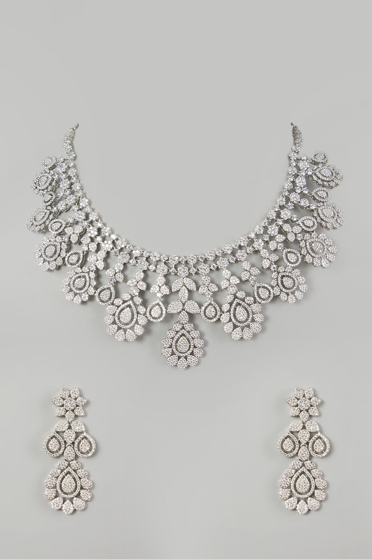 White Finish Faux Diamond Necklace Set