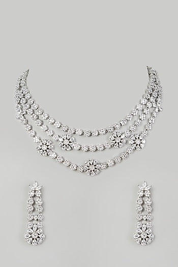 White Finish Necklace Set Having Faux Diamonds