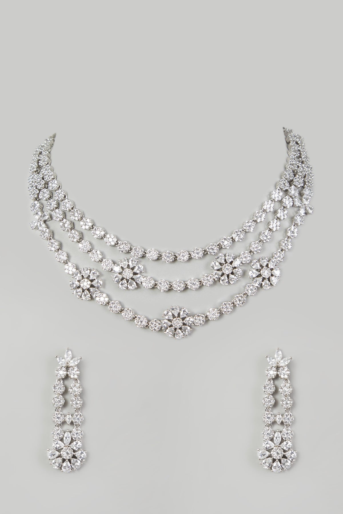 White Finish Necklace Set Having Faux Diamonds
