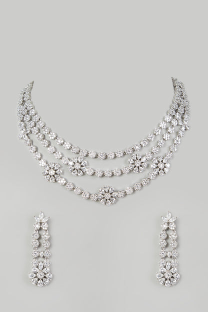 White Finish Necklace Set Having Faux Diamonds