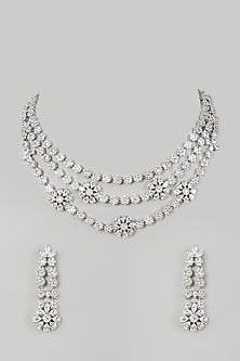 White Finish Necklace Set Having Faux Diamonds