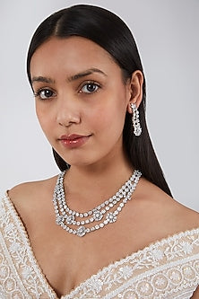 White Finish Necklace Set Having Faux Diamonds