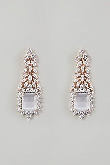 White Finish Necklace Set With Faux Diamonds