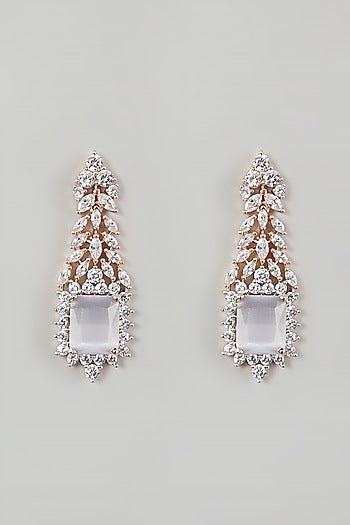 White Finish Necklace Set With Faux Diamonds