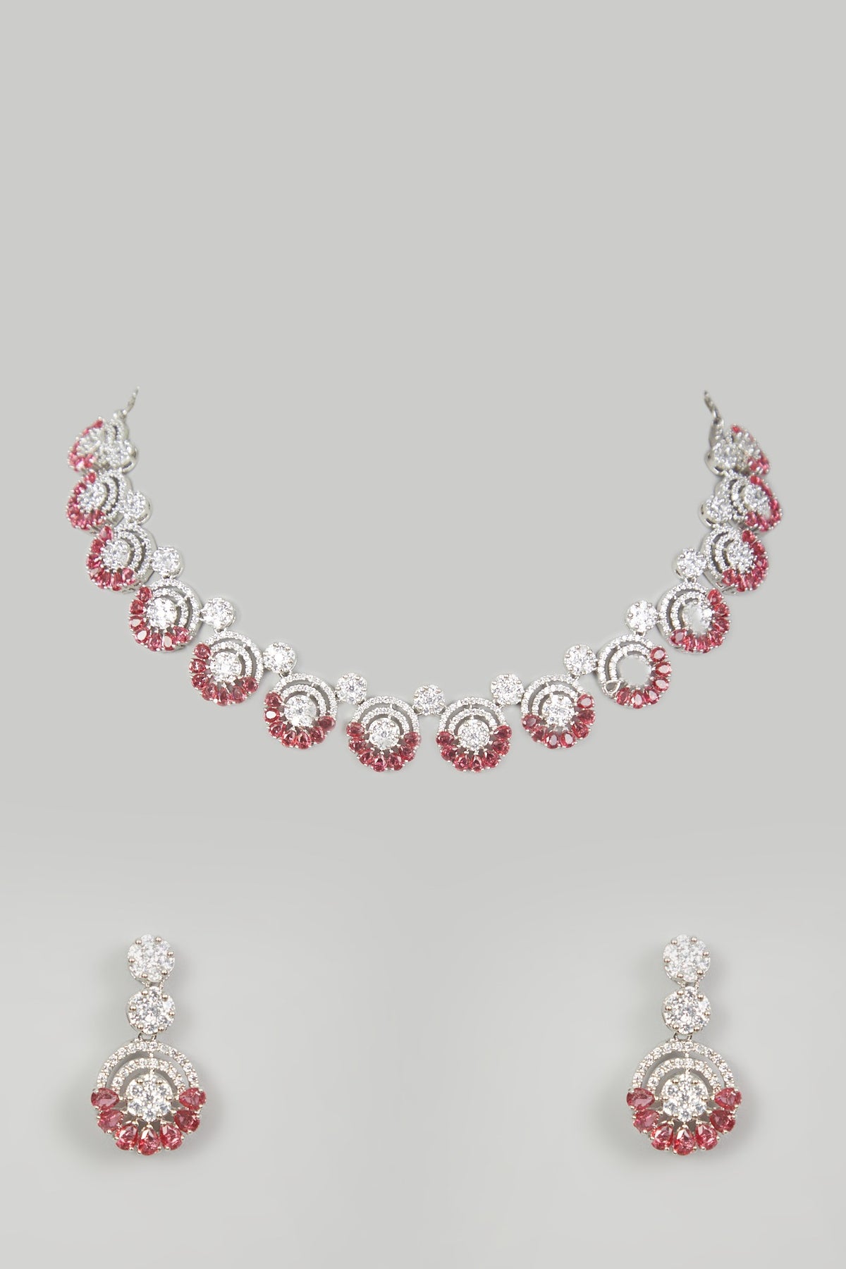 White Finish Red Faux Diamond Necklace Set
