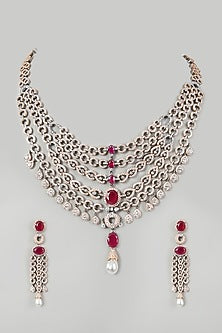 Two Tone Finish Red Zircon Necklace Set