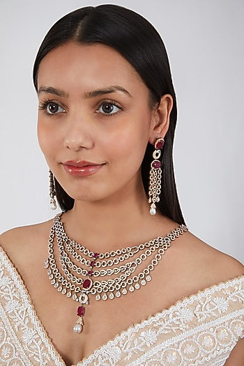 Two Tone Finish Red Zircon Necklace Set