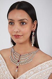 Two Tone Finish Red Zircon Necklace Set