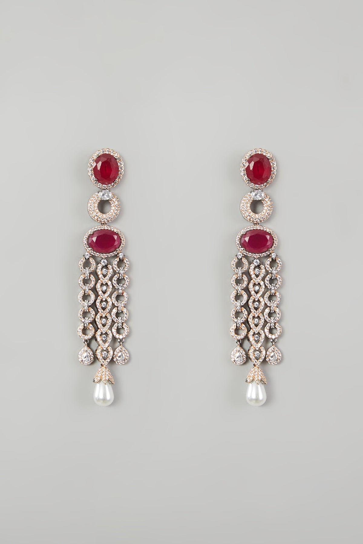 Two Tone Finish Red Zircon Necklace Set