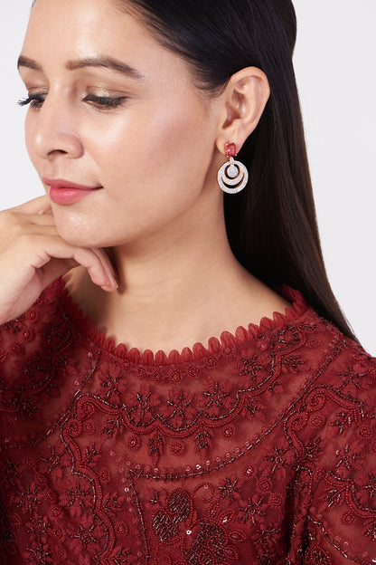 Two-Tone Finish Faux Diamond Earrings