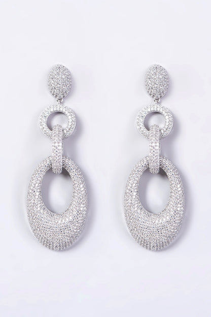 White Finish Faux Diamond Dangler Earrings