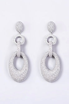 White Finish Faux Diamond Dangler Earrings