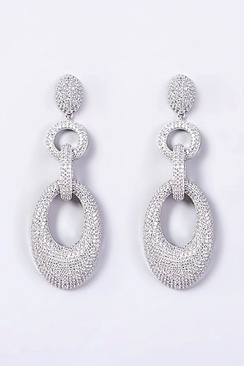 White Finish Faux Diamond Dangler Earrings