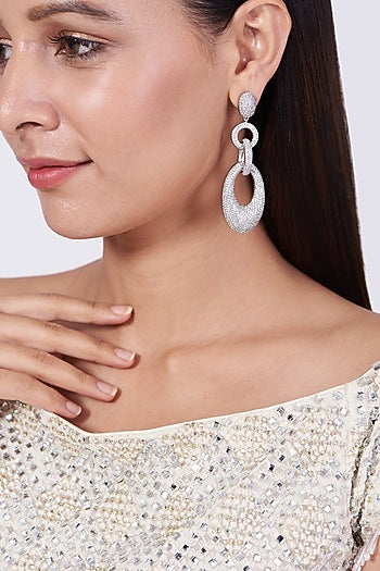 White Finish Faux Diamond Dangler Earrings
