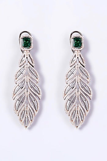 Two-Tone Finish Faux Diamond Leaf Earrings