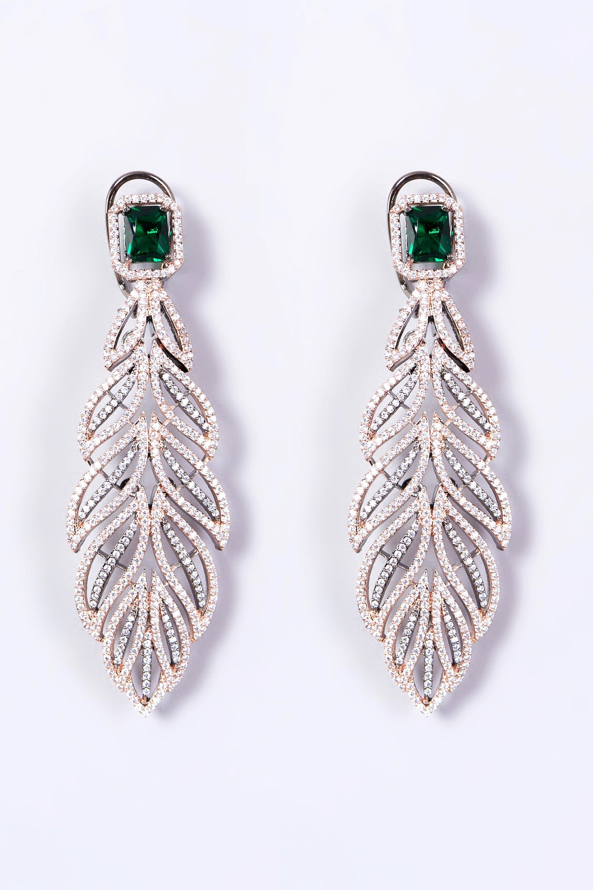 Two-Tone Finish Faux Diamond Leaf Earrings