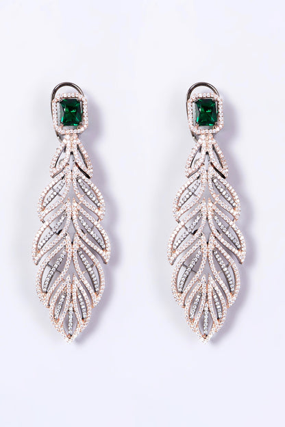 Two-Tone Finish Faux Diamond Leaf Earrings