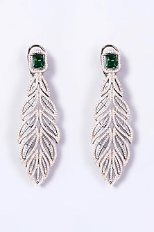 Two-Tone Finish Faux Diamond Leaf Earrings