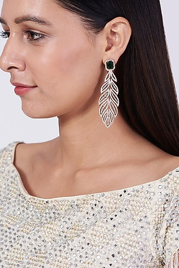 Two-Tone Finish Faux Diamond Leaf Earrings