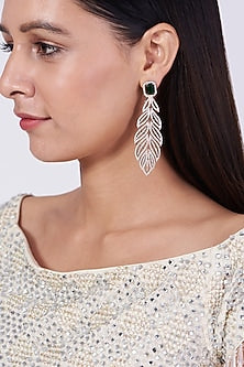 Two-Tone Finish Faux Diamond Leaf Earrings