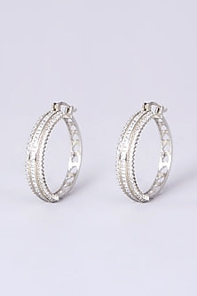 White Finish Zircon Hoop Earrings