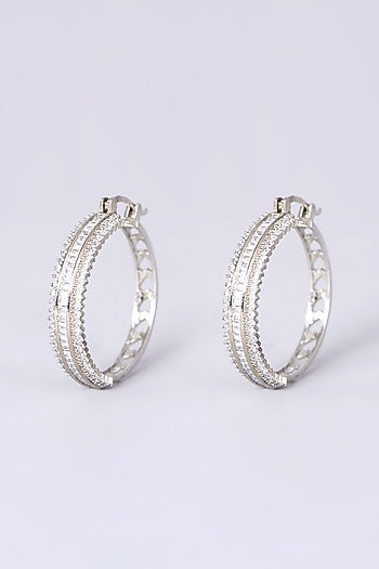 White Finish Zircon Hoop Earrings