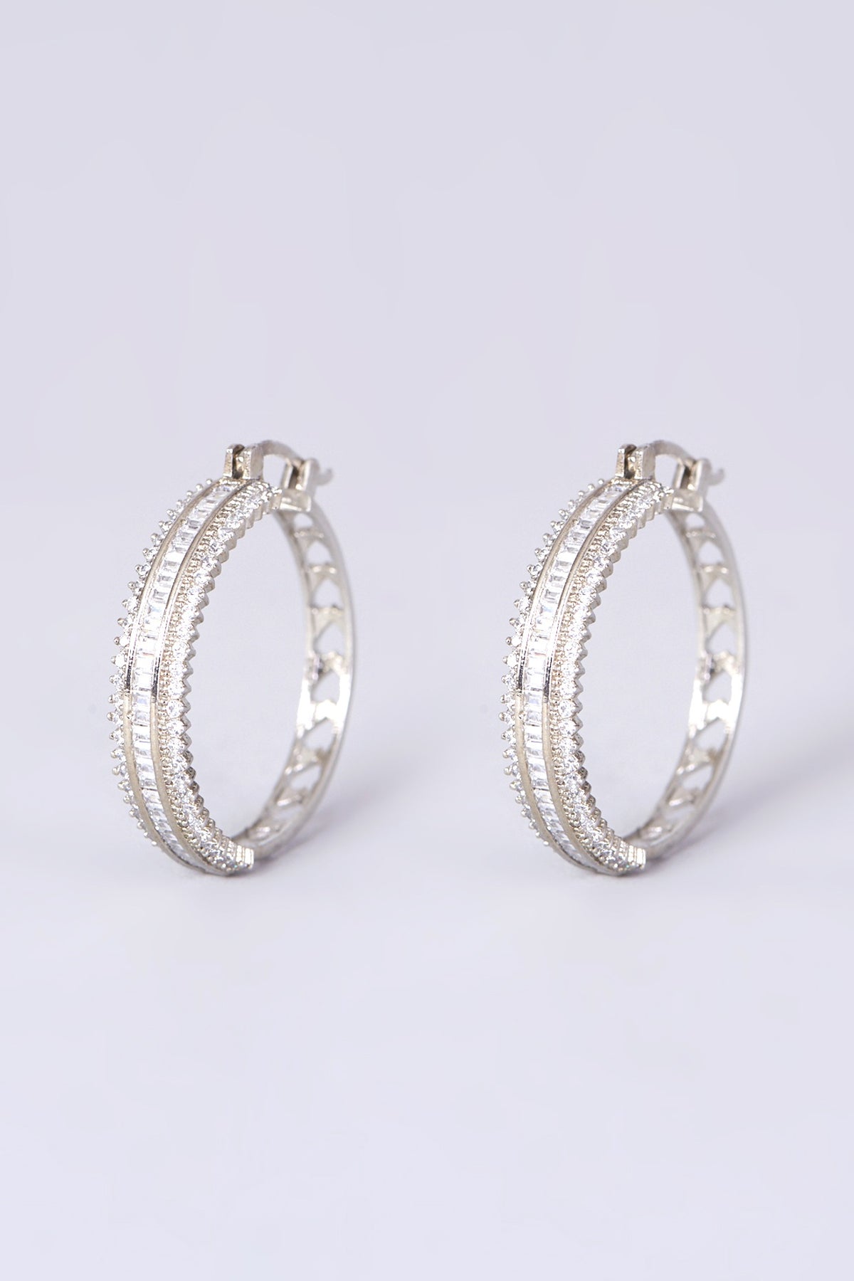 White Finish Zircon Hoop Earrings