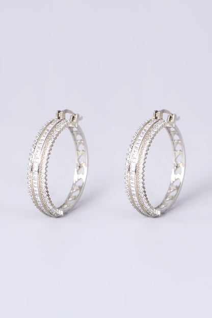 White Finish Zircon Hoop Earrings