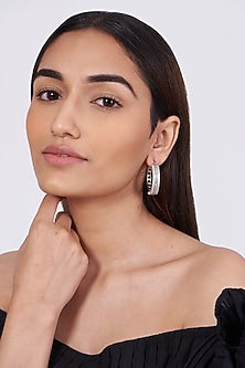 White Finish Zircon Hoop Earrings