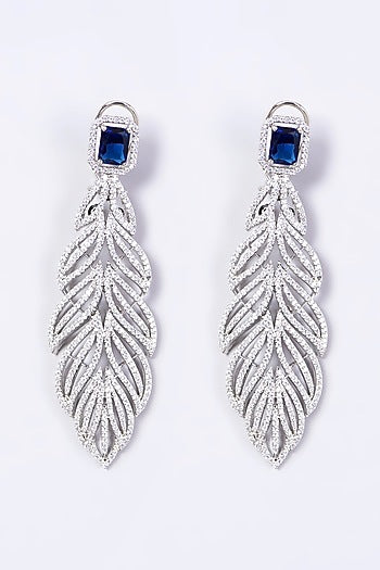 White Finish Faux Diamond Leaf Earrings