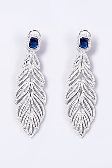 White Finish Faux Diamond Leaf Earrings