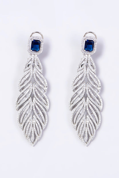 White Finish Faux Diamond Leaf Earrings