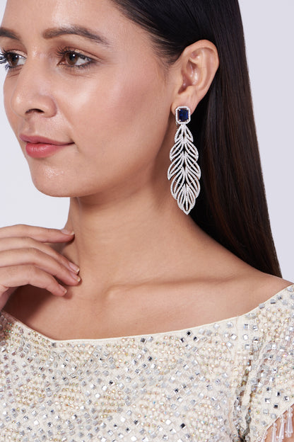 White Finish Faux Diamond Leaf Earrings