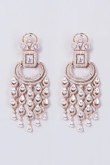 Rose Gold Finish Zircons Long Dangler Earrings