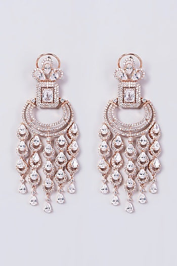Rose Gold Finish Zircons Long Dangler Earrings