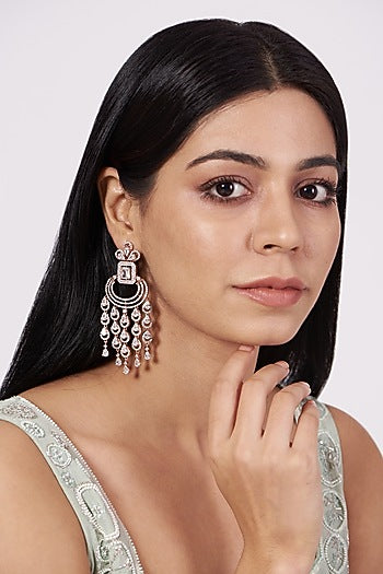 Rose Gold Finish Zircons Long Dangler Earrings